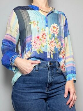 Johnny Was Multicolor Floral Mixed Print Tunic Top